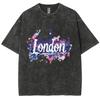 Женский топ London Ink-Splashed Letter Print, свободный, из стираного хлопка, с коротким рукавом, модный, модный, уличный, черный