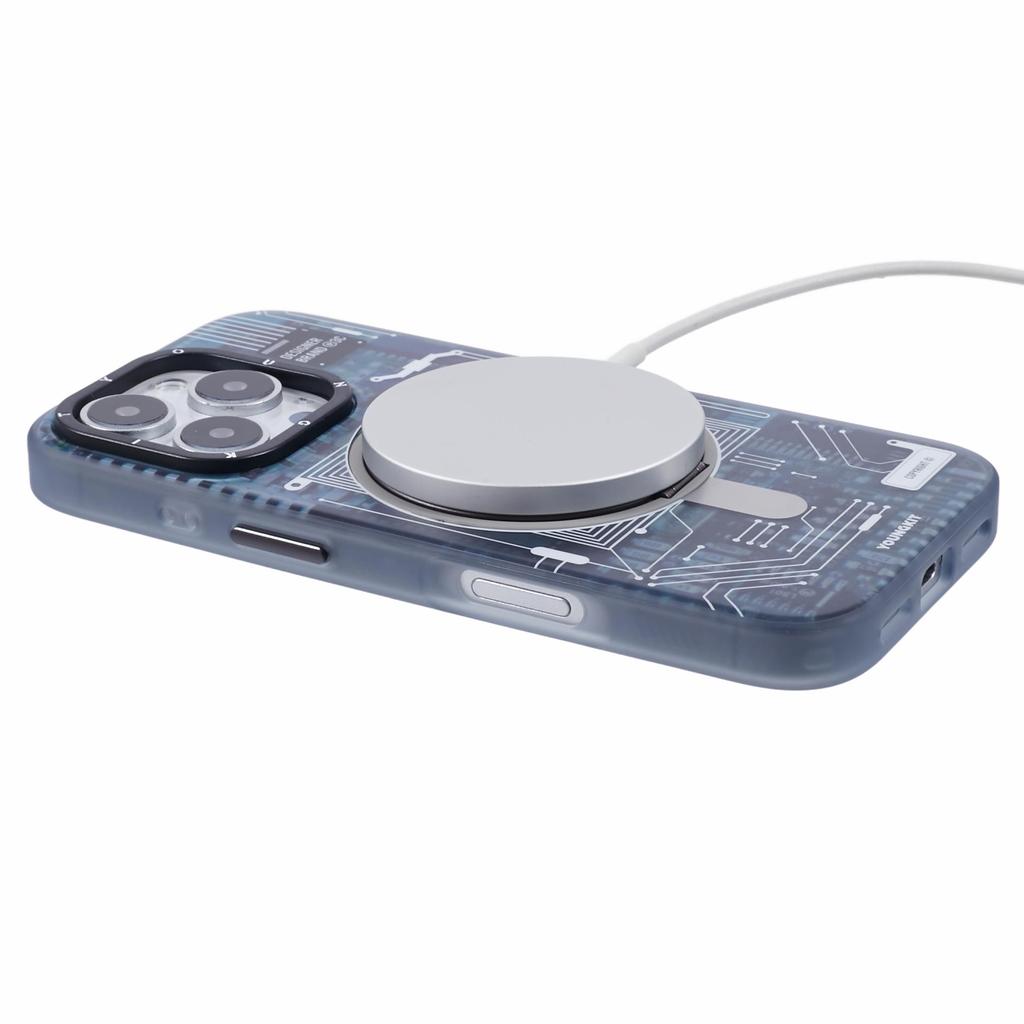 YOUNGKIT Technology Series for iPhone 16 Pro Max Case Magnetic Kickstand IMD PC+TPU Phone Cover