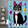 Cartoon Black Cat Floral Shower Curtain, Bathroom Decorative Shower Curtain, Waterproof Shower Curtain with Hooks