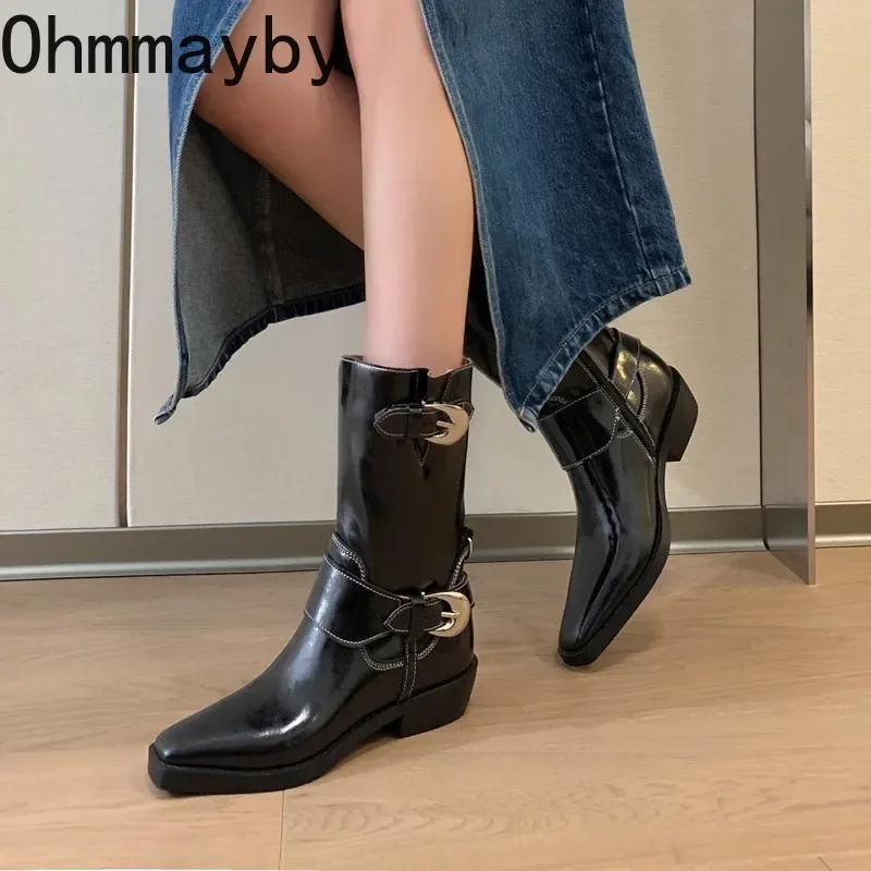 Модные женские сапоги в стиле вестерн, модные туфли с пряжкой на поясе в стиле ретро, осень-зима, дамские длинные сапоги в стиле рыцаря