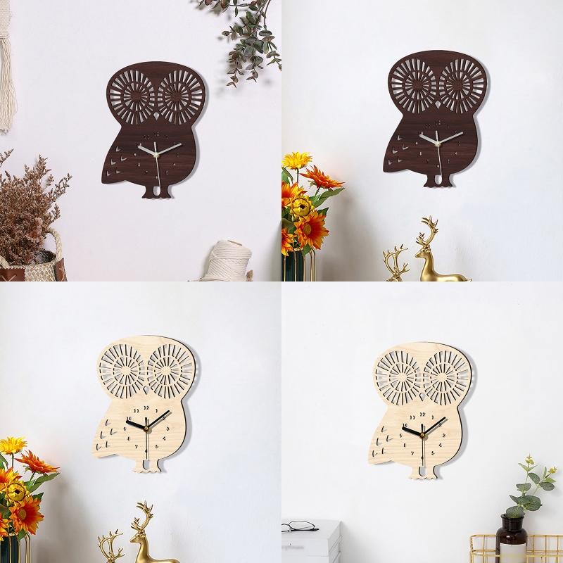 Деревянные часы-сова, подвесное деревянное украшение, бесшумные часы без тиканья для дома, спальни, гостиной, настенное украшение