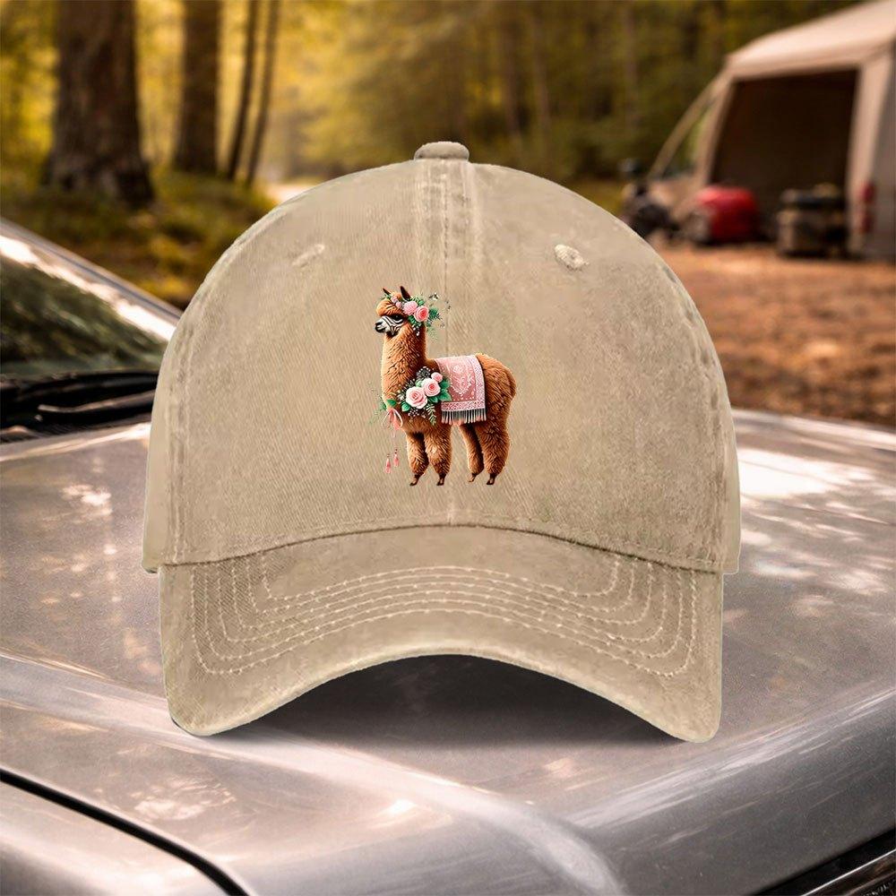 Vintage Alpaca Print Adjustable Baseball Cap Lightweight Unisex Hat for Unisex Women Outdoor Sports Festivals Travel