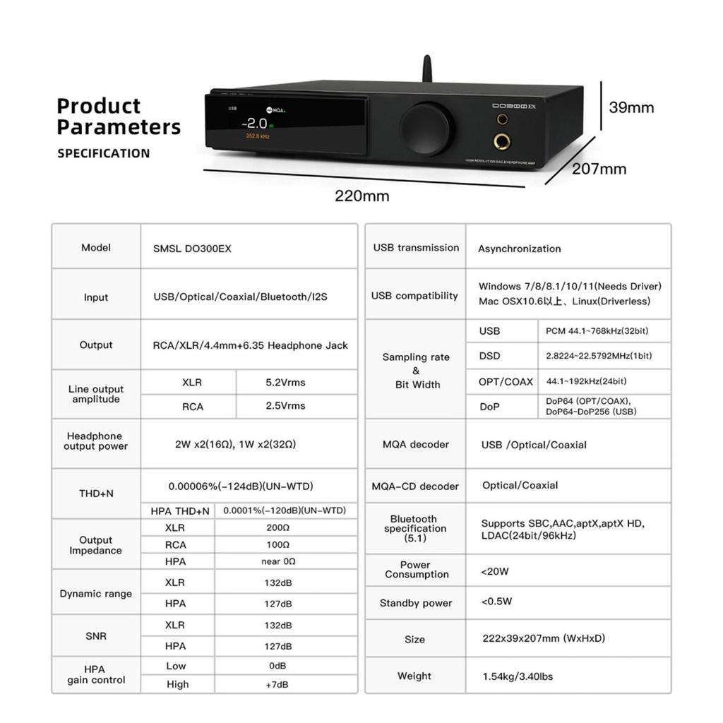 SMSL DO300EX MQA ЦАП сбалансированный усилитель для наушников AK4191 AK4499EX вход выход для наушников HiFi настольный предусилитель XU-316 USB/Оптический/Коаксиальный/Bluetooth