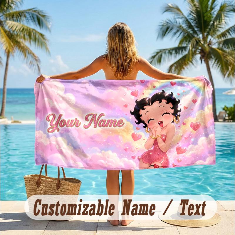 Custom Text Beach Towel, Soft Absorbent Swimming Multi-use TowelBetty Boop