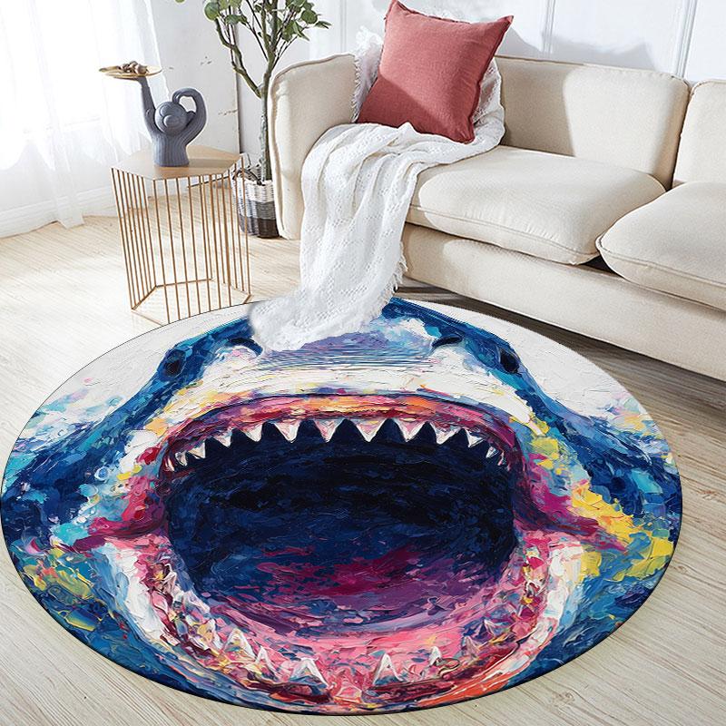 Sharks pattern round rug,Carpet Rug for Living Room Bedroom Playroom ,Non-slip Floor Mat,Holiday Gifts and Birthday Gifts.