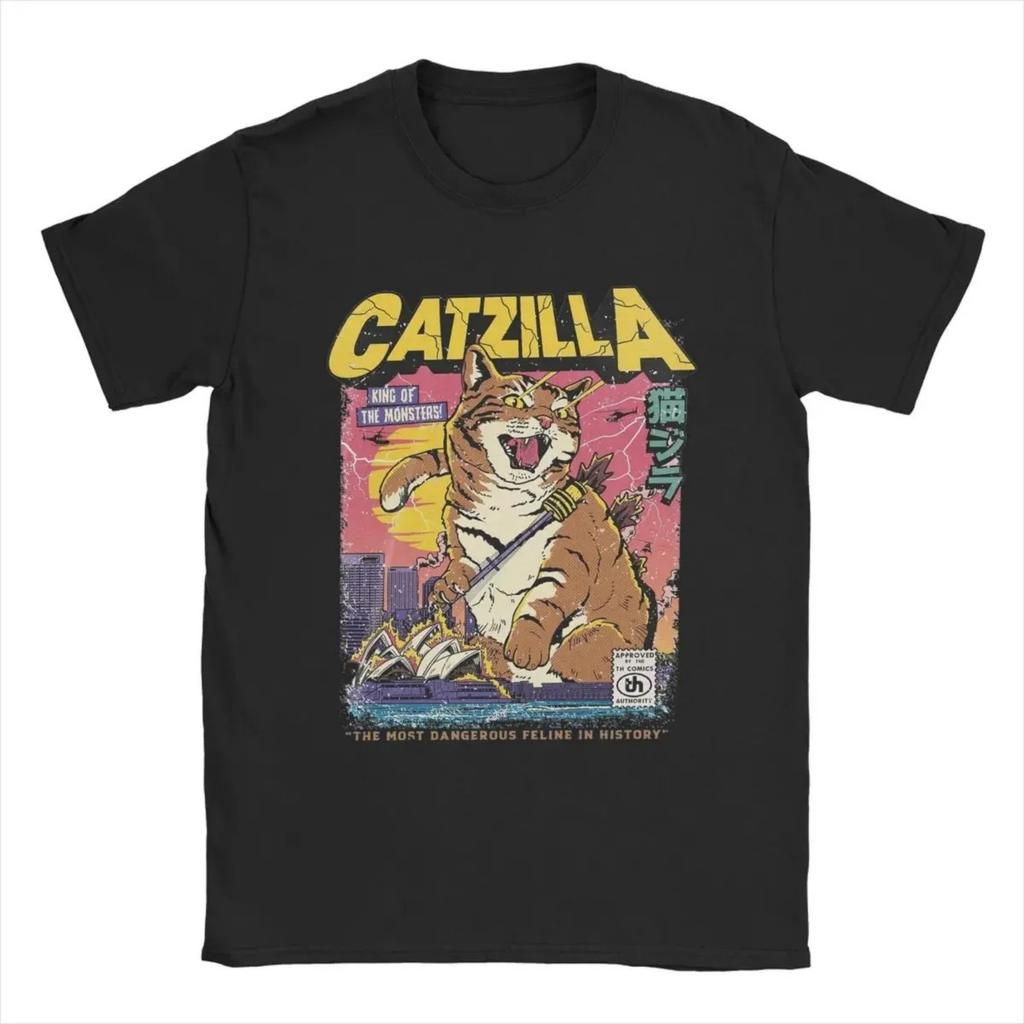 Catzilla T-Shirt Women's Awesome Tee Crew Neck Short Sleeve Clothing Harajuku Vintage Anime Fashion Y2K Top Kawaii Clothes cozy