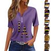Женская повседневная футболка с v-образным вырезом и коротким рукавом с цветочным принтом и декоративными пуговицами, топ