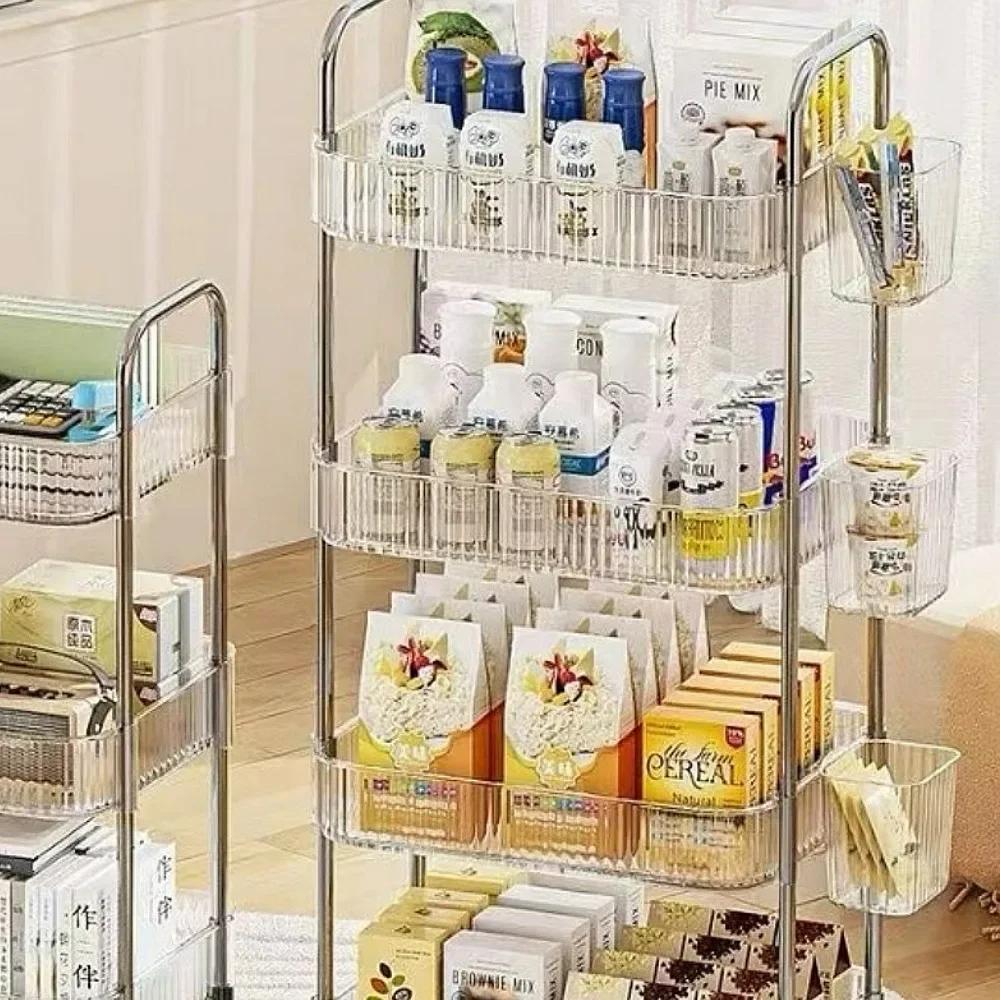 Transparent Rolling Cart Storage Shelfs Multilayer Multifunctional Simple and Modern Trolley Mobile Shelf Multi-Layers Storage