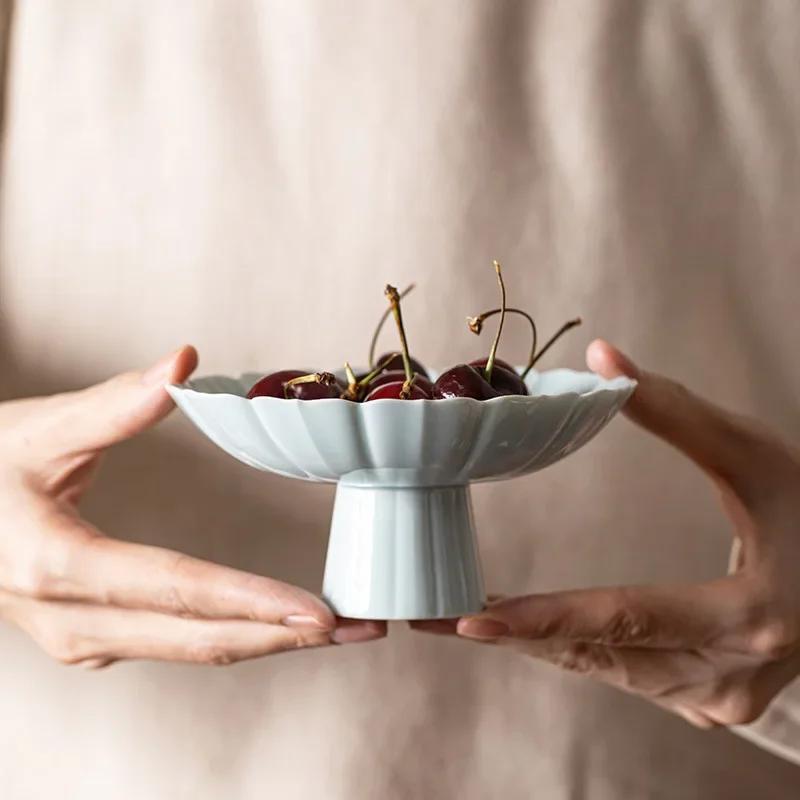 Керамическая домашняя фруктовая тарелка китайская высокая ножка тарелка для закусок маленький журнальный столик тарелки для закусок ретро сухофрукты и орехи