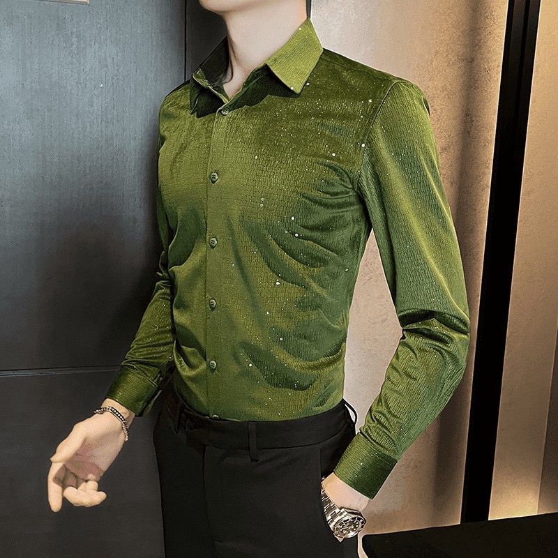 Мужская рубашка с длинным рукавом 2025 Новый корейский стиль Модный тренд Приталенная Повседневная