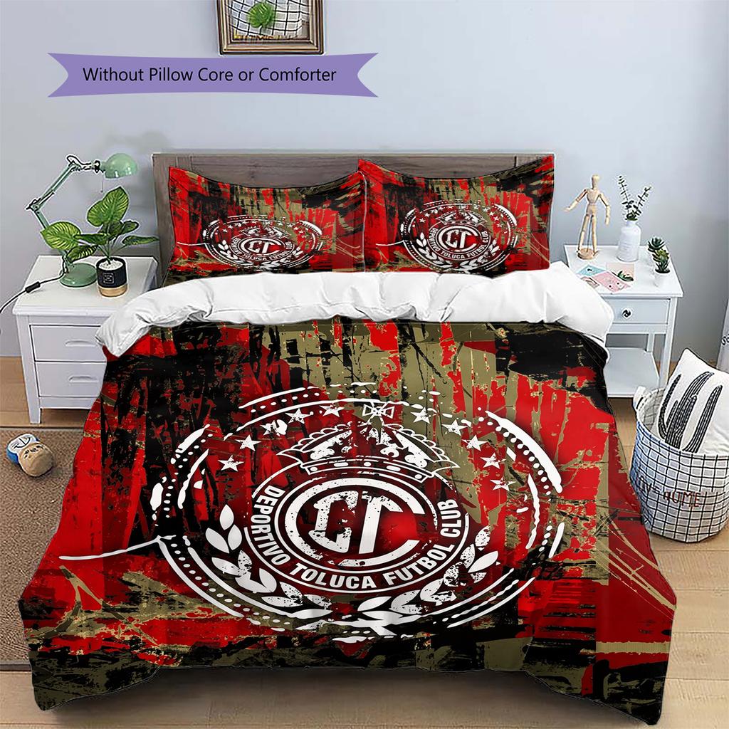 Club Deportivo Toluca Football Club Pattern Bedding Quilt Set Home Decoration Gift (1 * duvet cover + 2 * pillowcase without core)