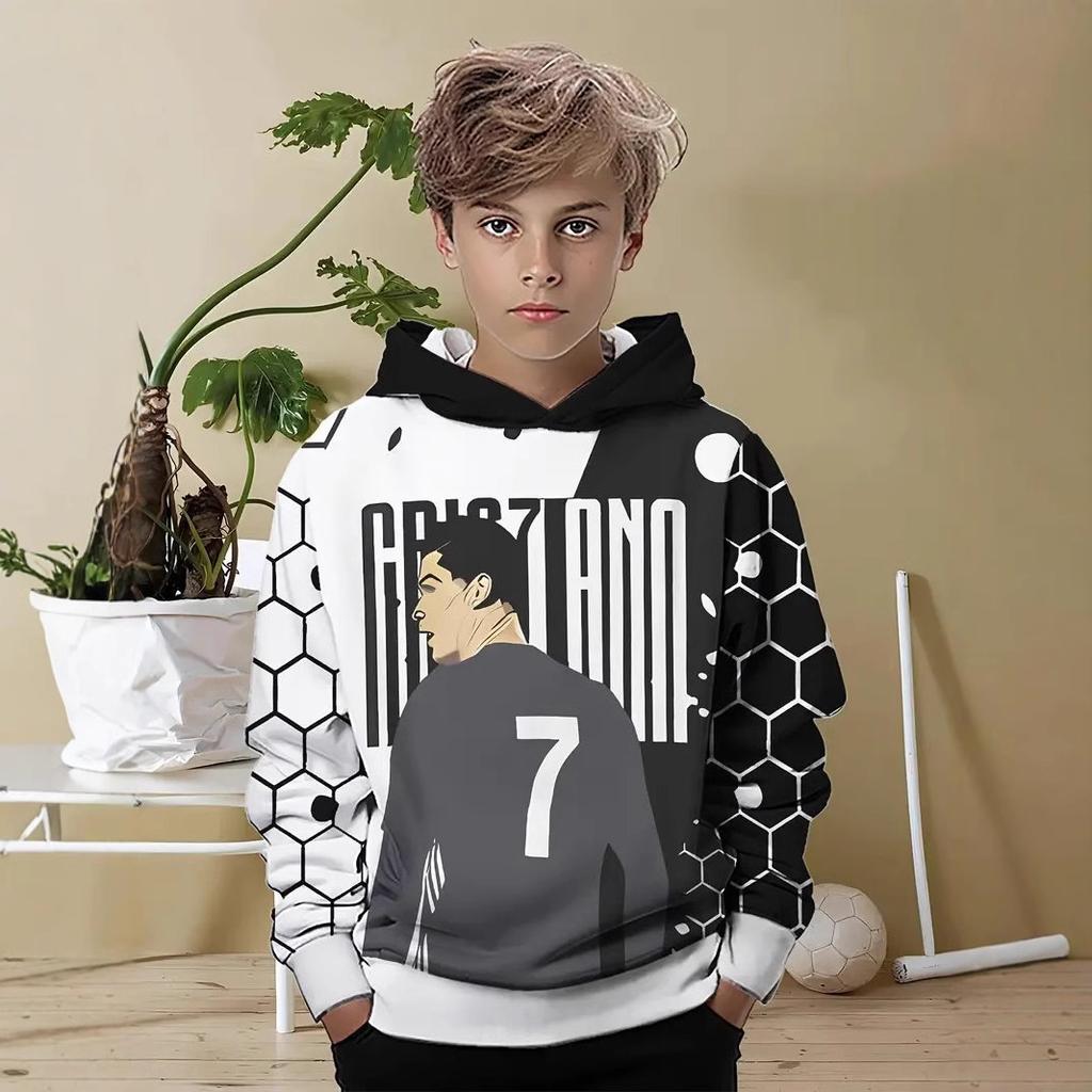 Autumn 3D Ball Games Printed Hoodies Fashionable Casual Sports Long Sleeved Children's Boy Hooded Sweatshirts