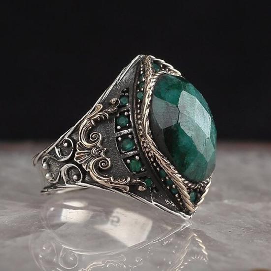 Резные мужские кольца в стиле рок в стиле ретро, ​​кольцо из натурального камня, ювелирные аксессуары