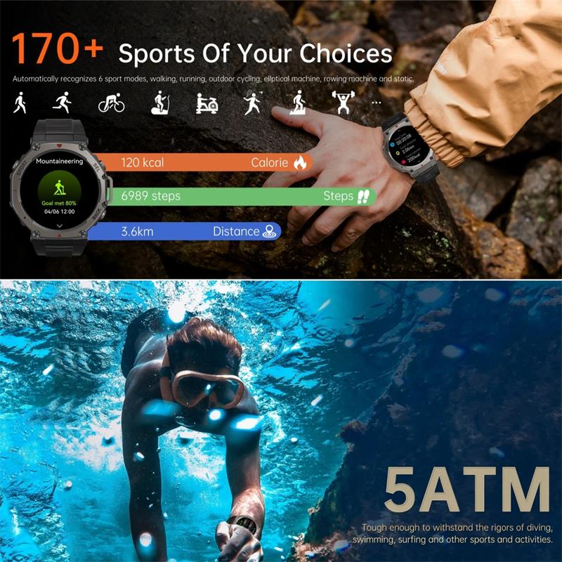 2025 Новые умные часы T-Rex 3 GPS 5 ATM Водонепроницаемые Встроенный двухдиапазонный GNSS Компас Военные спортивные умные часы для мужчин