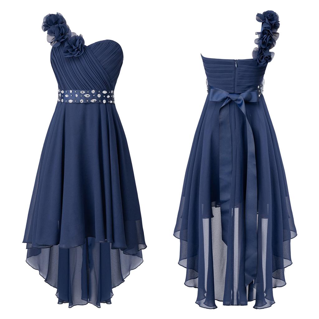 Шифоновое свадебное платье подружки невесты на одно плечо с цветами и асимметричным подолом, пышное бальное платье для выпускного вечера