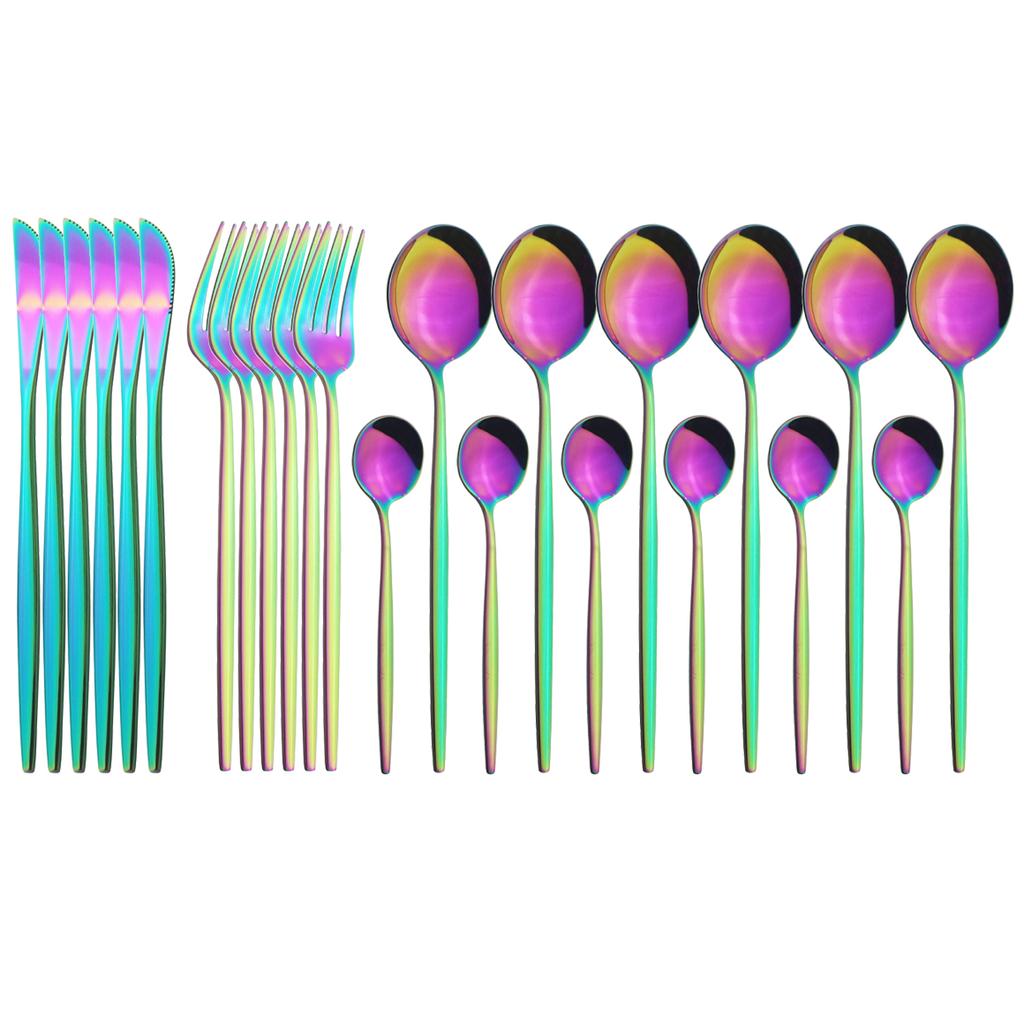 24pcs Black Gold Cutlery Set Mirror Stainless Steel Dinnerware Set Knife Fork Spoon Tableware Flatware Set Dishwasher Safe Kitchen Wedding Accessories