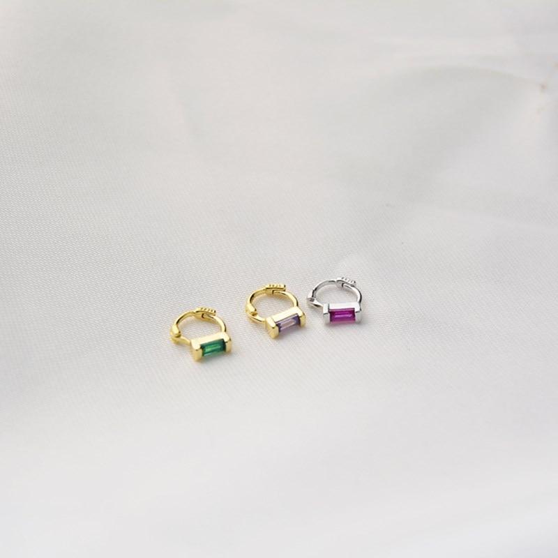 Серьги из стерлингового серебра 925 пробы, модные прямоугольные серьги с цирконием, цветные мини-серьги, милые женские серьги для девочек, ювелирные изделия