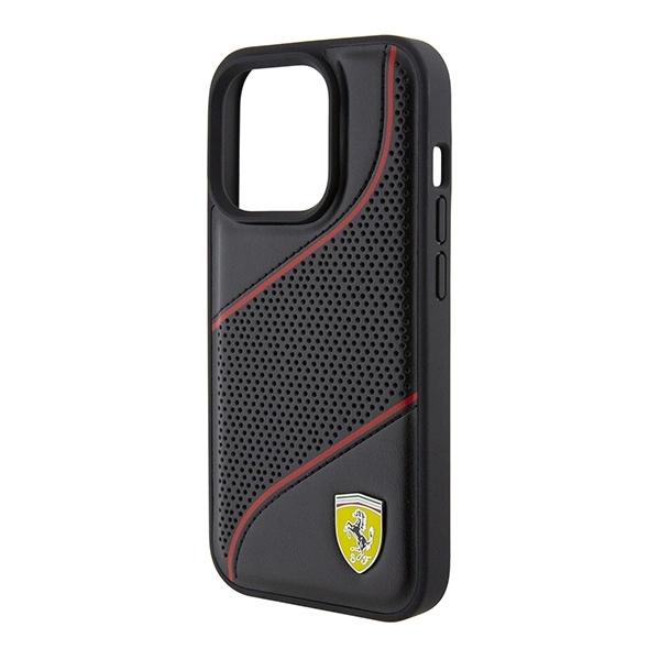 Ferrari Perforated Waves Metal Logo Case For Iphone 15 Pro - Black