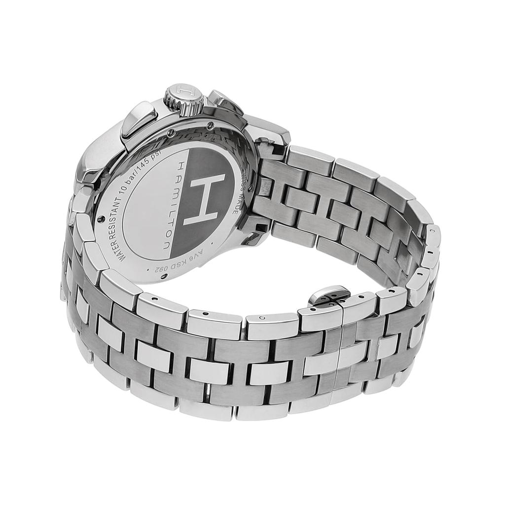 Часы Jazzmaster CHRONO с черным циферблатом из нержавеющей стали и сапфировым стеклом, кварцевые, водонепроницаемые, 100 м, 42 мм, швейцарские часы H32612135, серебристые [Hamilton], мужские