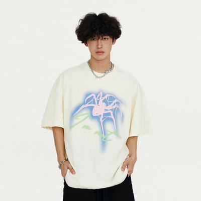 Футболка с короткими рукавами и принтом Spider Paddle для мужчин и женщин. Летний нишевый дизайн, модная брендовая футболка из чистого хлопка с половиной рукавов.