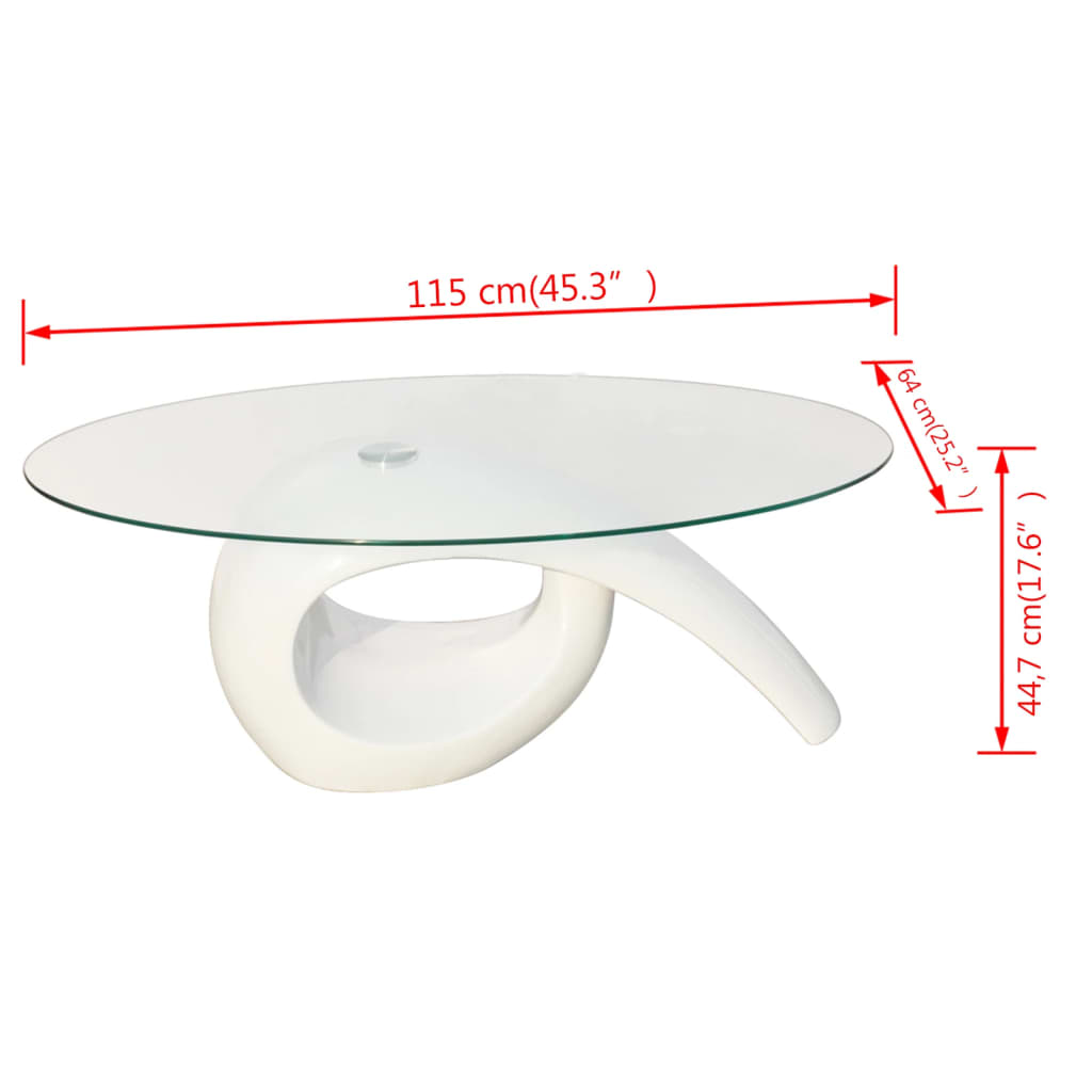 Oval Glass Coffee Table with High Gloss White Finish