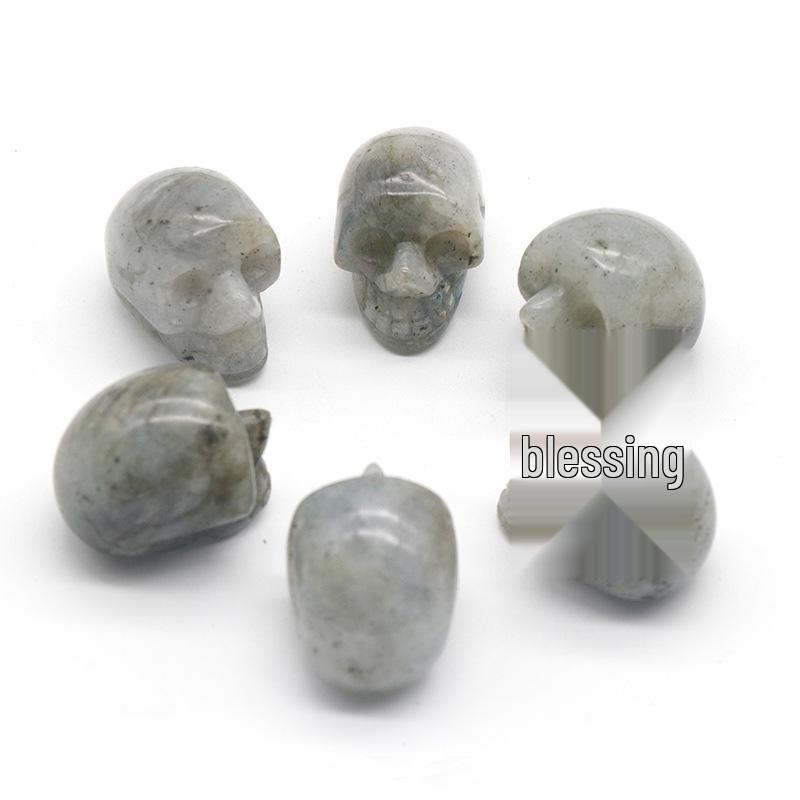 Natural Stone Crystal Skull Carving - 1 Inch Halloween Decoration Craft