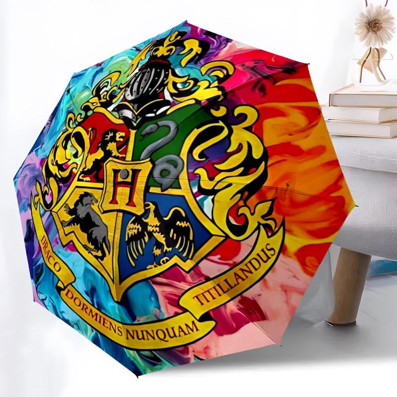 1pc Crest Automatic Folding Umbrella - Compact 8-Rib Design, Durable Plastic & Iron, Perfect Gift for Friends & Family, Outdoor Umbrella, Fashionable