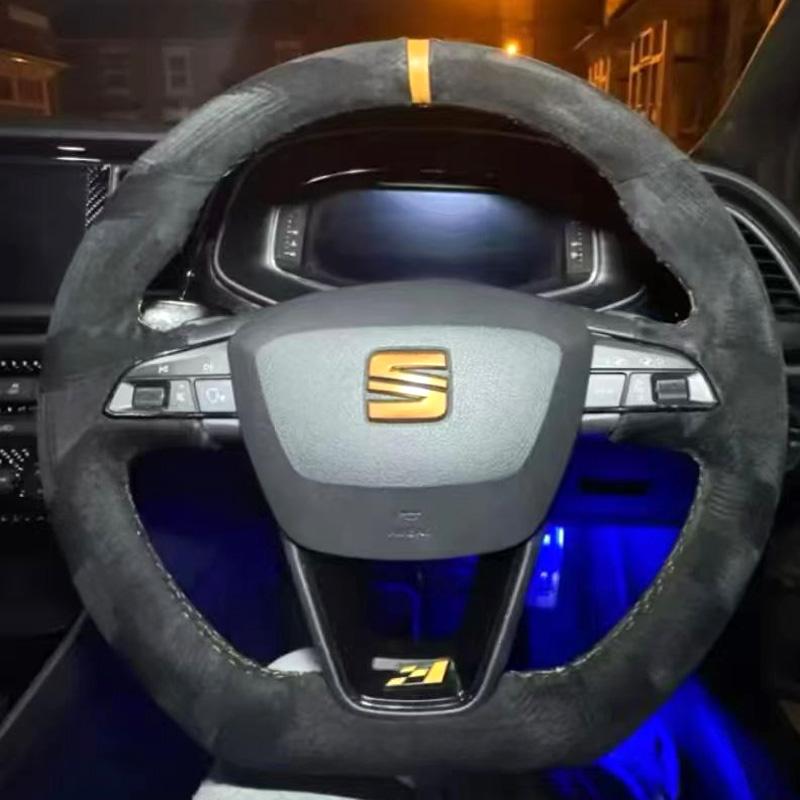 DIY copper stripe suede Car Steering Wheel Cover for Seat Leon FR CUPRA Ibiza Alhambra Line Arona Ateca Toledo 2014-