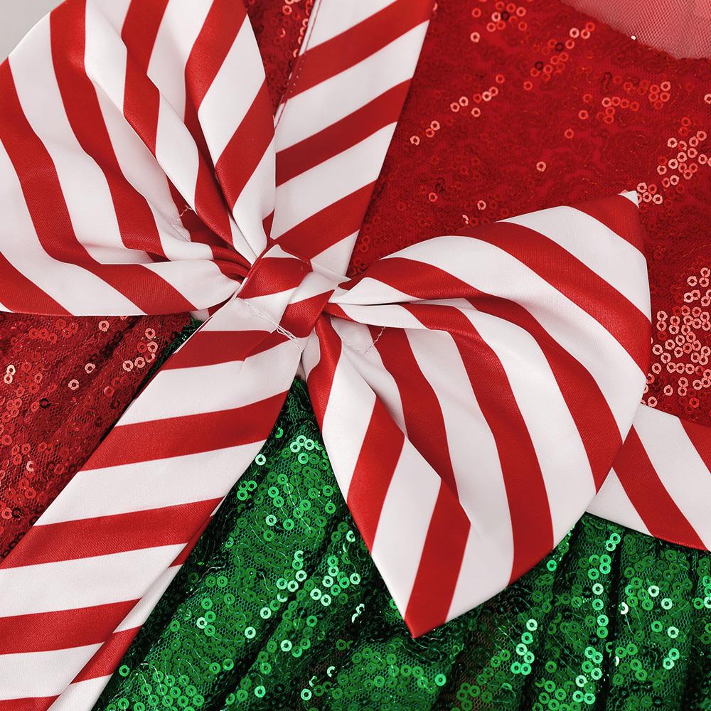 Рождественские платья в полоску с бантом для девочек, элегантные костюмы для косплея из пушистого тюля, праздничное красное рождественское платье принцессы для девочек, платье на день рождения