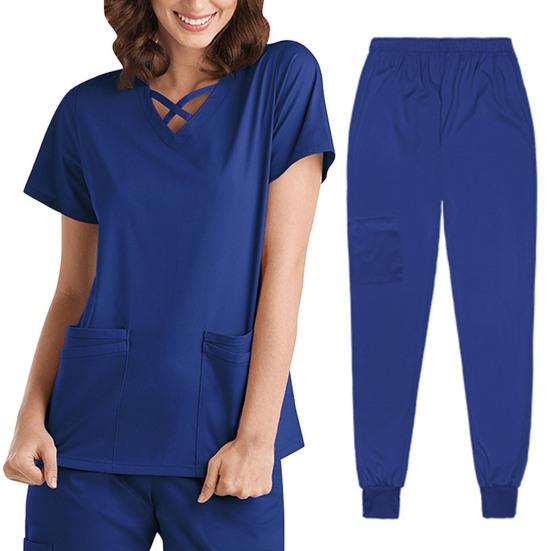 2 шт./компл. комплект унисекс больничной формы с v-образным вырезом и короткими рукавами, карманы, топы, брюки с эластичной резинкой на талии, быстросохнущие больничные стоматологические скрабы для медсестер, униформа