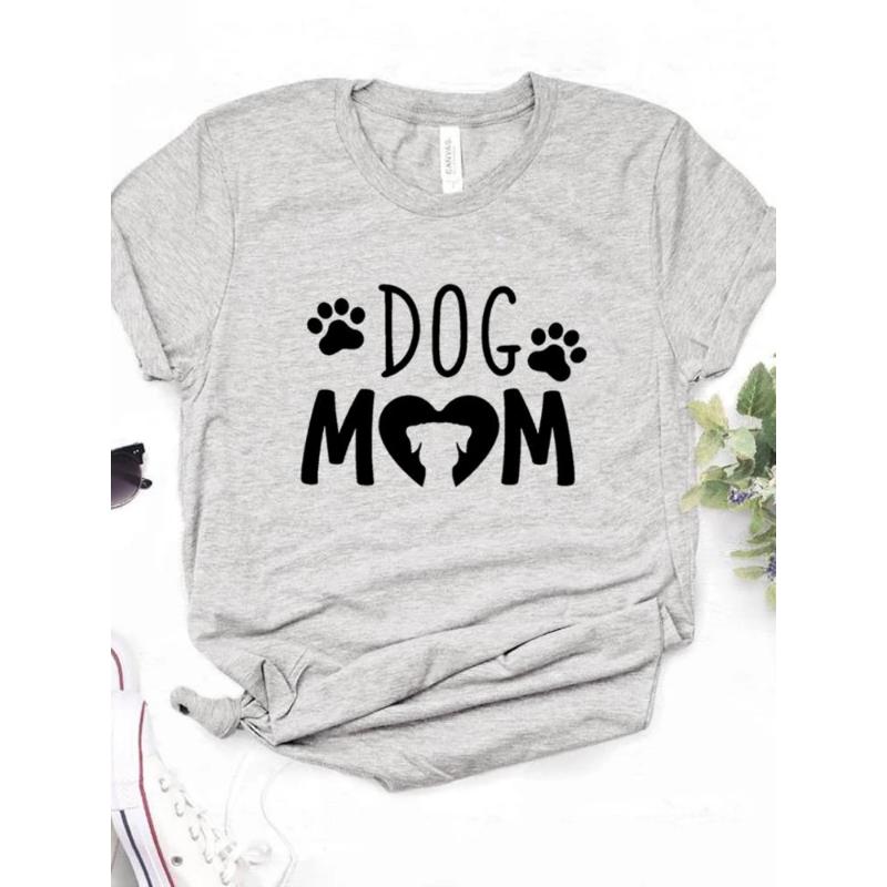 Женская футболка с принтом Dog Mom PAW Футболка женская с коротким рукавом и круглым вырезом Свободная футболка женская повседневная футболка одежда топы