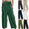 Женские летние эластичные однотонные свободные брюки из хлопка и льна с внешними карманами
