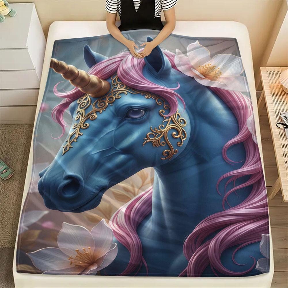 1Pc Animalswearingflowers Print Flannel Blanket, High quality Comfortable for All Seasons, Home Decor, Warmth and Comfort, Perfect for Christmas Gifts