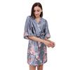 Puntos Summer Ice Silk Fabric Women Lady Nightgown Flower Print Short Bathrobe