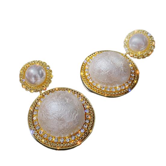 1 пара женских серег с большим искусственным жемчугом и стразами, гальванические серьги-гвоздики в корейском стиле