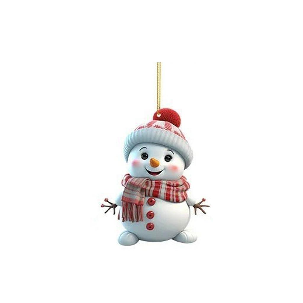 Christmas Ornament 2D Cute Cartoon Snowman Multi-Use Car Hanging Home Decor Festive Holiday Tree Pendant Decoration Set