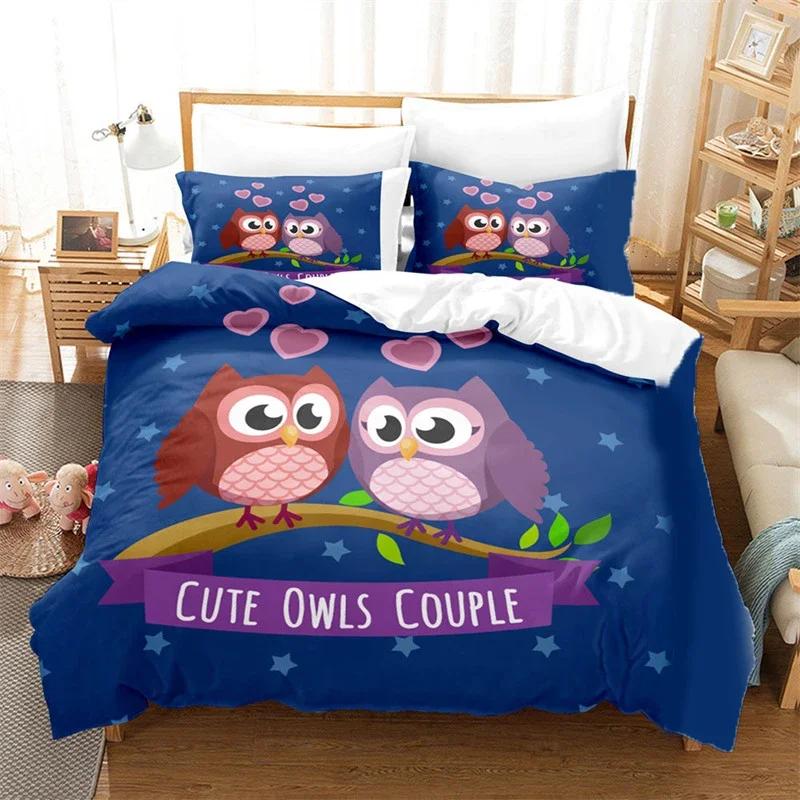 Cartoon Owl Fashion Cute Animal Comfortable Duvet Quilt Cover Pillowcase Bedding Set Children Bedroom Decoration Home Textile
