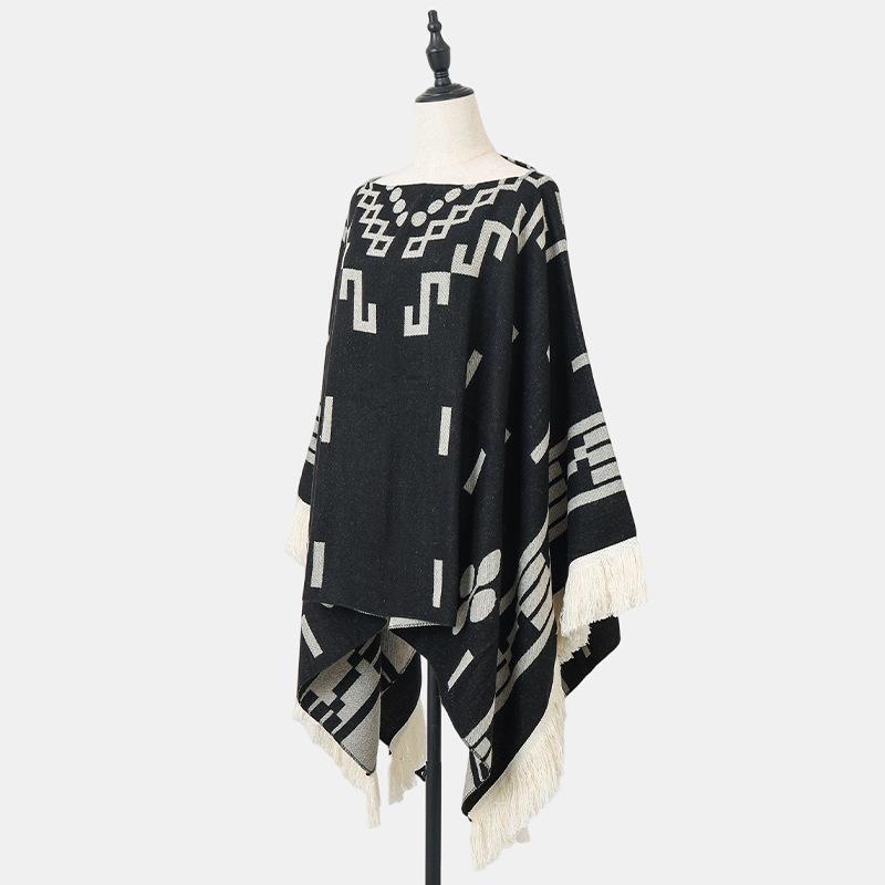 Design Sense Shawl Outer Cape Autumn And Winter Fringed Warm Shawl Ethnic Style Outer Travel Scarf