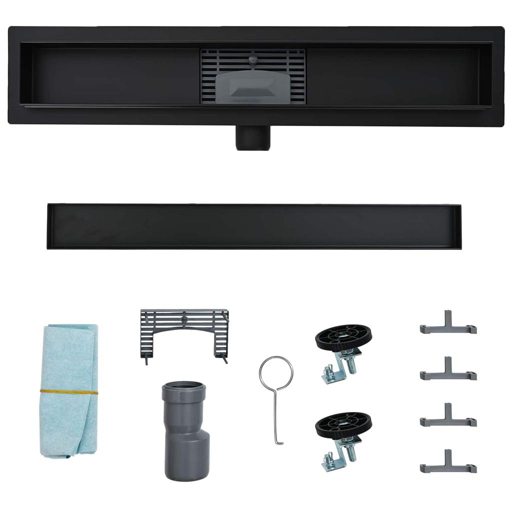 2 in 1 Shower Drain Black 80 cm Stainless Steel 304