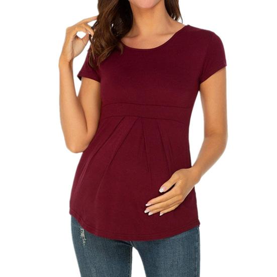 Pregnant Woman Tops Solid Color Round Neck Short Sleeve Tee Shirt Breathable Casual T-shirt Versatile Pregnancy Tops