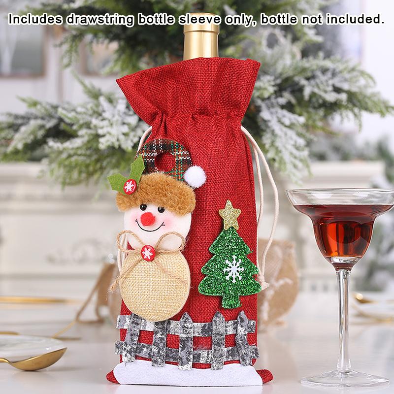 Christmas Wine Bottle Covers Bag Snowman Santa Claus Champagne Bottle Cover Sleeve Merry Christmas Year Table Decorations