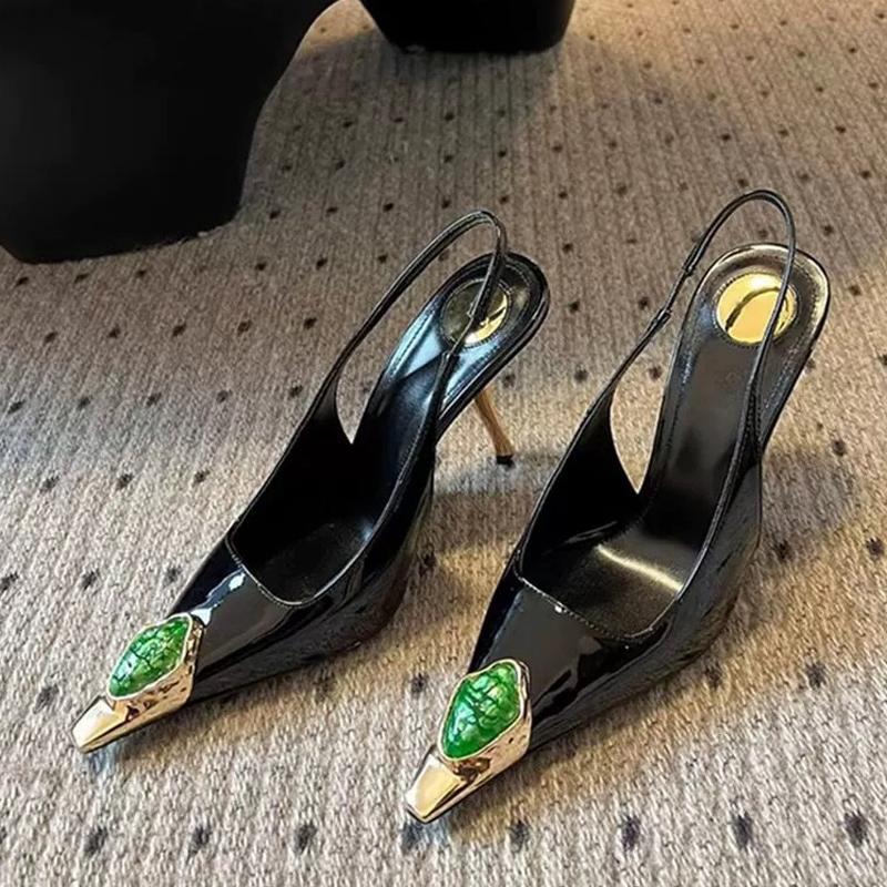 Liyke Подиумная мода драгоценный металл острый носок лакированная кожа женские туфли-лодочки красные туфли на высоком каблуке свадебные туфли сандалии с открытой пяткой размер 42