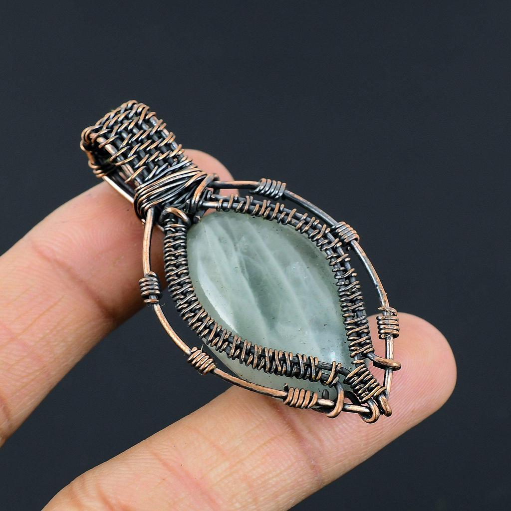 Подвеска Аквамарин 999 Медная проволока, Ручная работа Подвеска с драгоценным камнем, Подарки для жены Совершенно новая подвеска