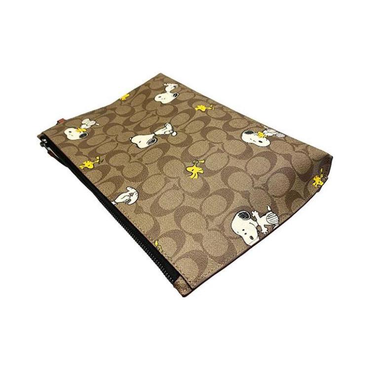 Новый кошелек-клатч COACH PEANUTS, коллаборация, из канвы с покрытием и отделкой из изысканной телячьей кожи, большой, женский, хаки CE712-QBE7V