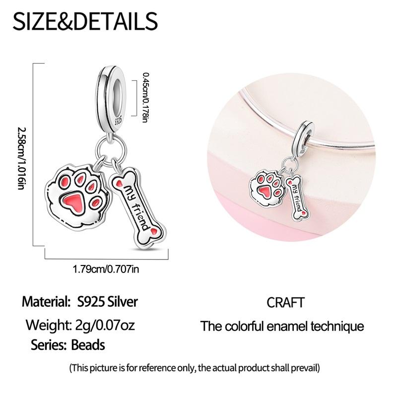 925 Silver Christmas Puppy Cat Charms Sleigh Happy New Year Bead Pendant Fit Original Bracelet Necklace Jewelry Gift