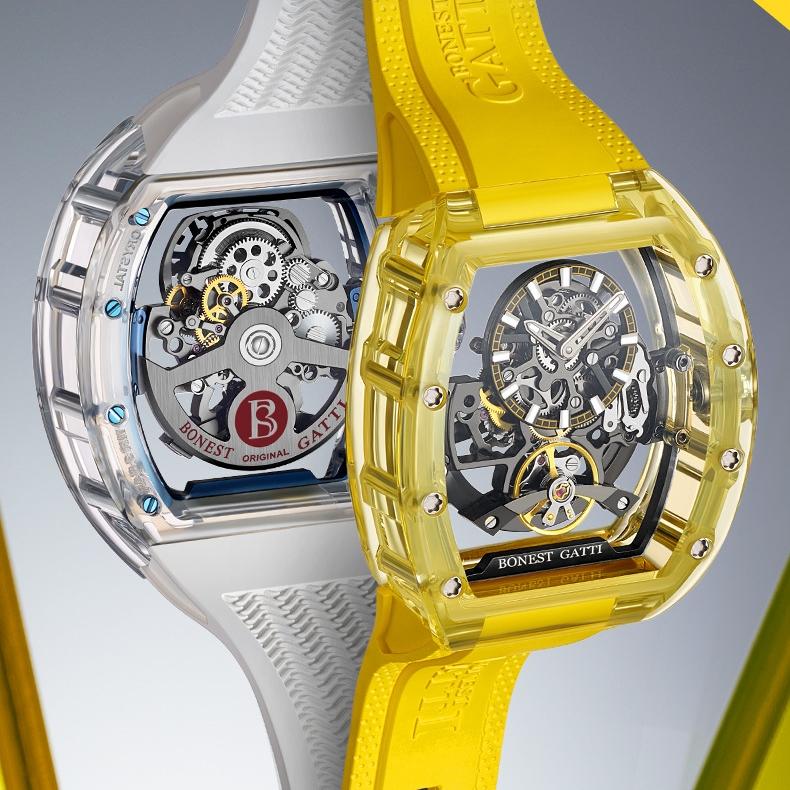 Часы Bonest Gatti, мужские автоматические механические часы с двойной полостью, акриловые часы с турбийоном