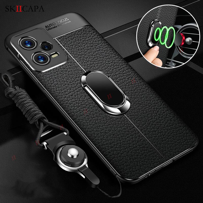 Litchi Leather Texture Magnetic Ring Phone Case For Xiaomi POCO X5 Pro 5G Lychee Soft Silicone Necklace Lanyard Cover For Poco X4 M4 Pro F4 GT X3 NFC