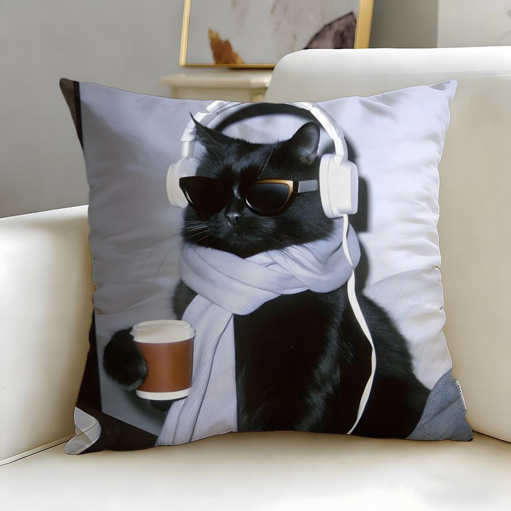 Классическая наволочка с изображением черной кошки, мягкая и легко стирается – подходит для дивана, кровати, путешествий и офиса.