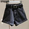 High Waist Denim Shorts for Women Loose Spring and Summer Wide Leg A-line Thin Curled Bottom Casual Shorts