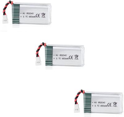 Набор из 3 LiPo аккумуляторов 3,7 В 650 мАч 25C для дронов Syma X5C X5 | Совместим с Cheerson CX-30W, Skytech M68, WLtoys F949 | Серебристый